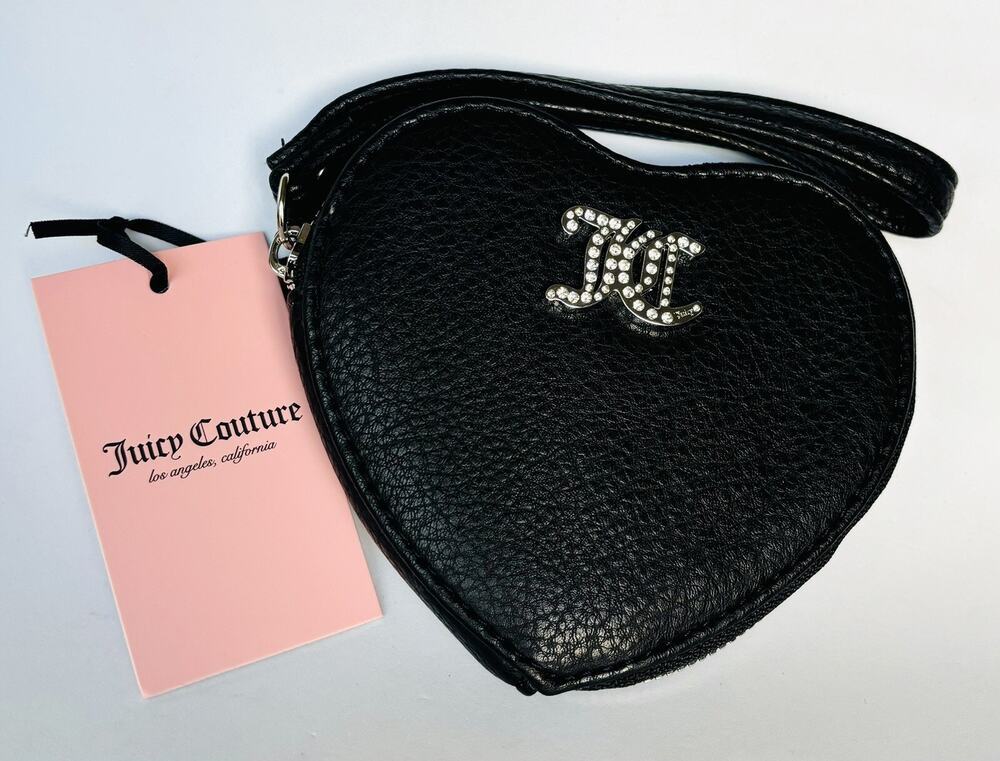 JUICY COUTURE WRISTLET WALLET BLACK HEART ZIP AROUND SMALL